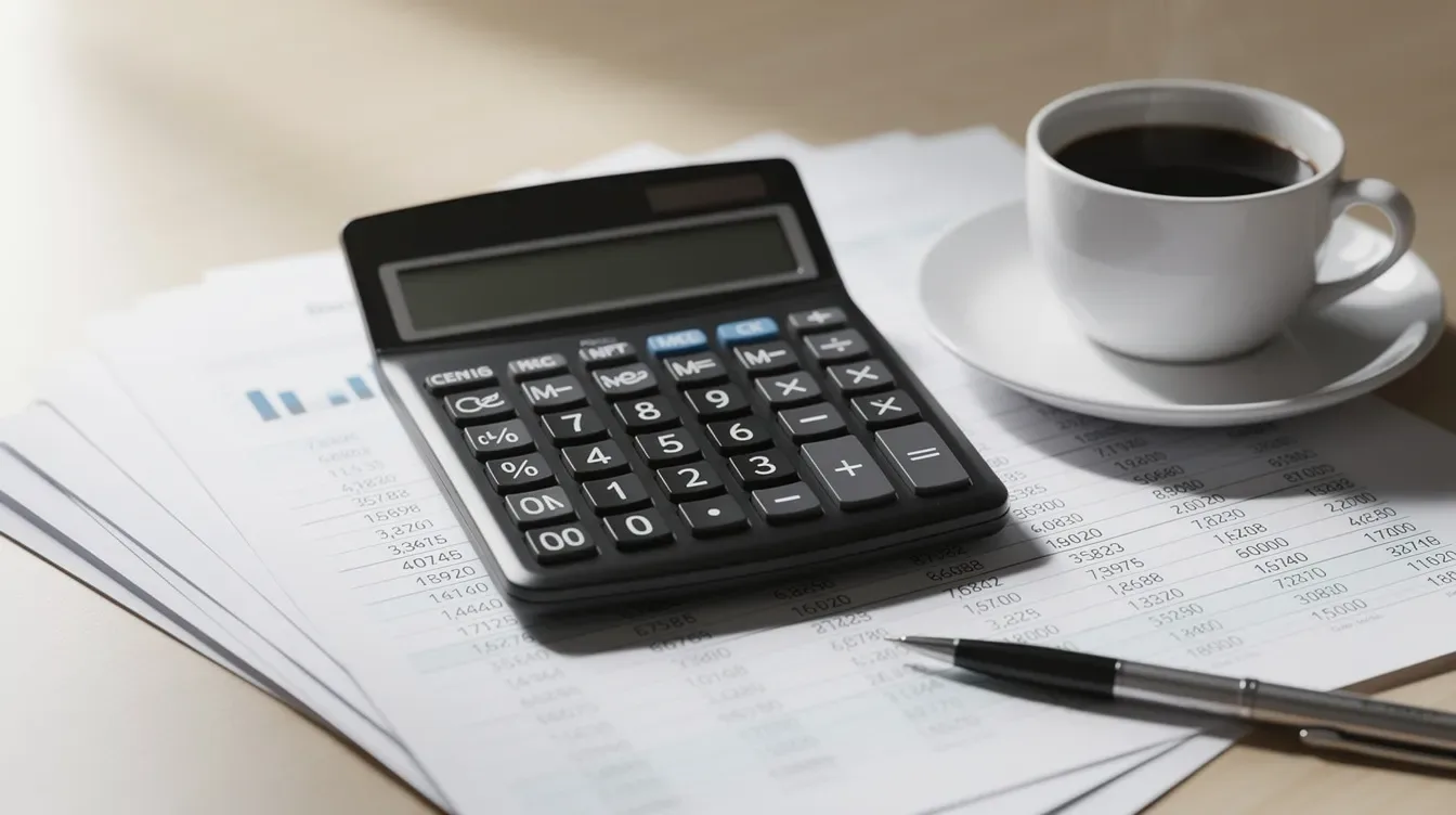 The image features a calculator resting on top of various financial documents, including tax returns and income statements, alongside a coffee cup. This scene suggests a moment of preparation for tax time, where individuals may be reviewing their taxable income and related financial information.