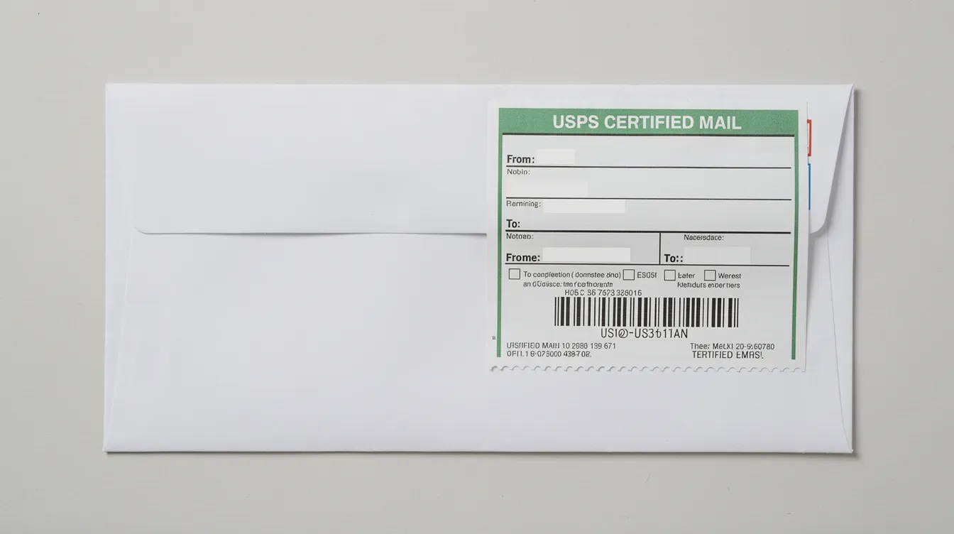 A close-up view of a USPS certified mail receipt is attached to a white envelope, indicating important documents related to tax records. The receipt includes details such as the date and is essential for taxpayers to keep a personal copy of their tax return and any IRS notices.