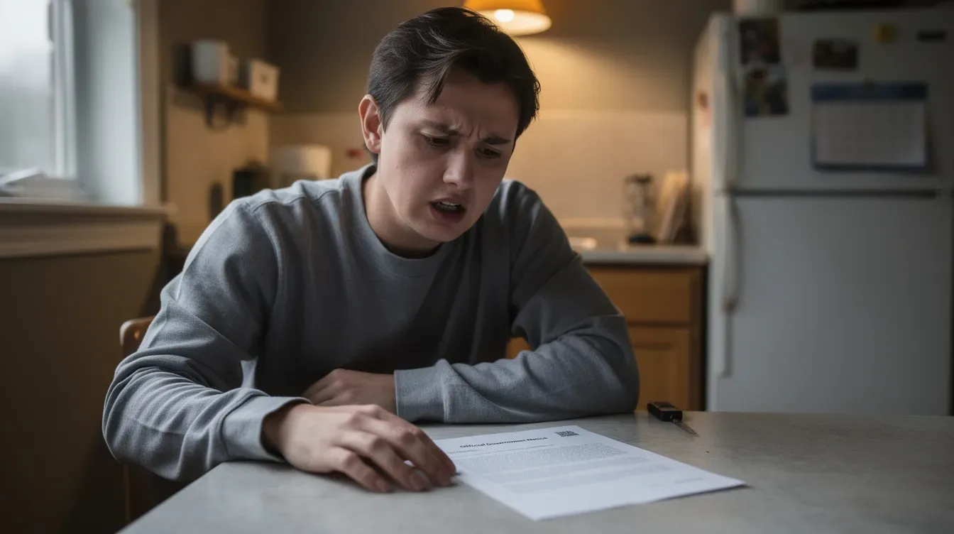 A person sits at a kitchen table, visibly concerned as they read an official government letter regarding their estimated tax payments. The letter likely addresses issues such as potential penalties for underpayment or an unexpected tax bill, prompting the individual to consider their tax situation carefully.